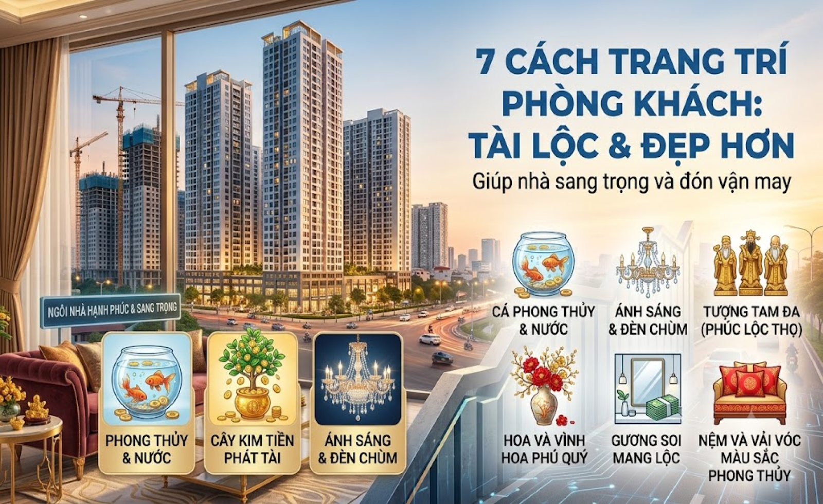 7 cách trang trí phòng khách giúp nhà đẹp hơn và tạo cảm giác nhiều tài lộc