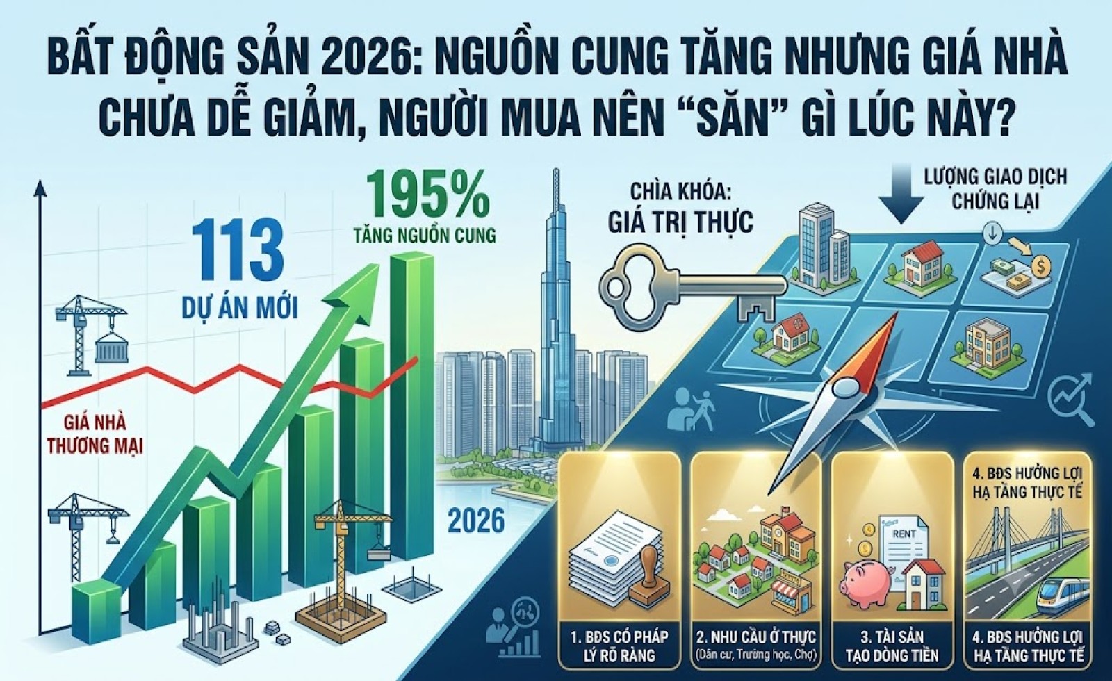 Bất động sản 2026: Nguồn cung tăng nhưng giá nhà chưa dễ giảm, người mua nên “săn” gì lúc này?