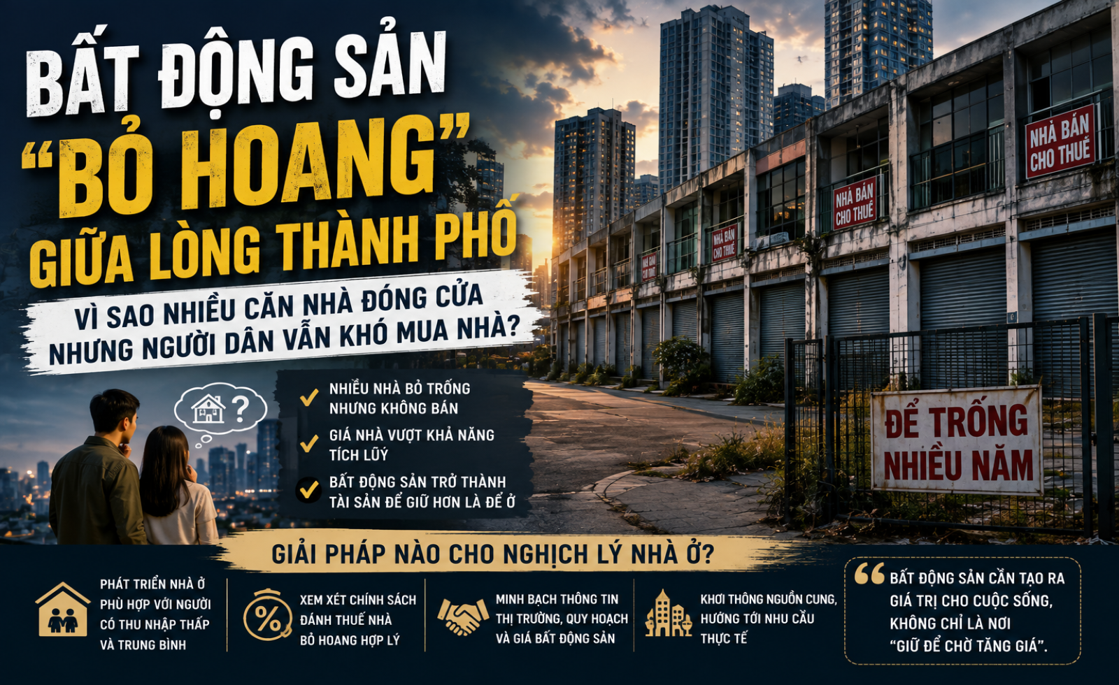 Bất động sản “bỏ hoang giữa lòng thành phố”: Vì sao nhiều căn nhà đóng cửa nhưng người dân vẫn khó mua nhà?