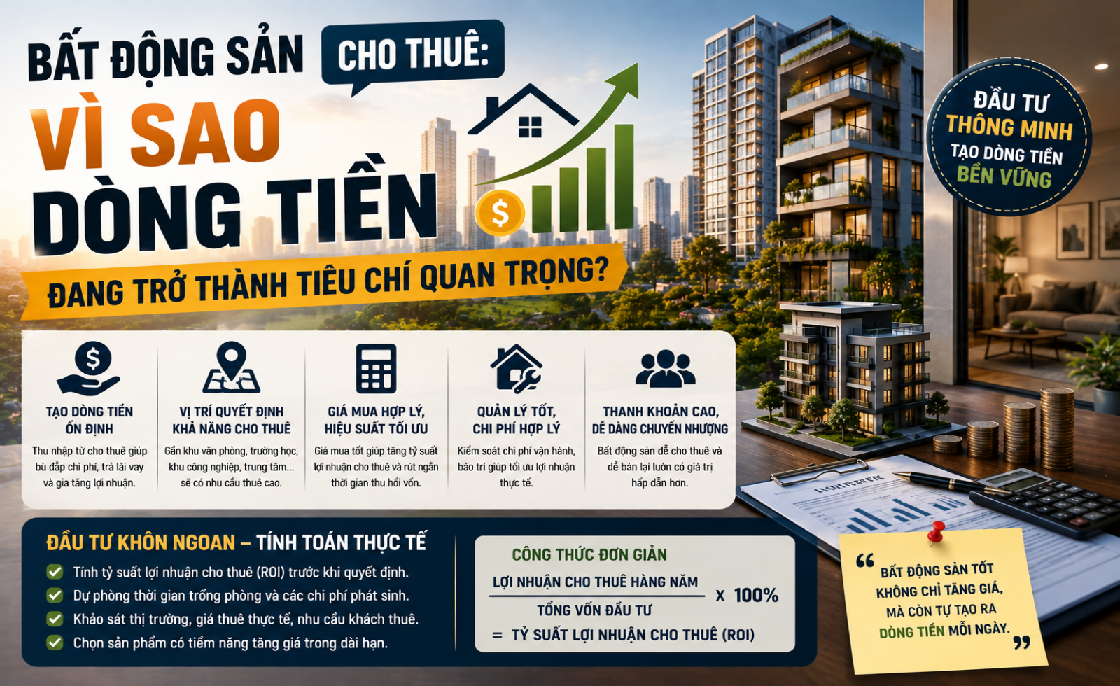 Bất động sản cho thuê: Vì sao dòng tiền đang trở thành tiêu chí quan trọng?