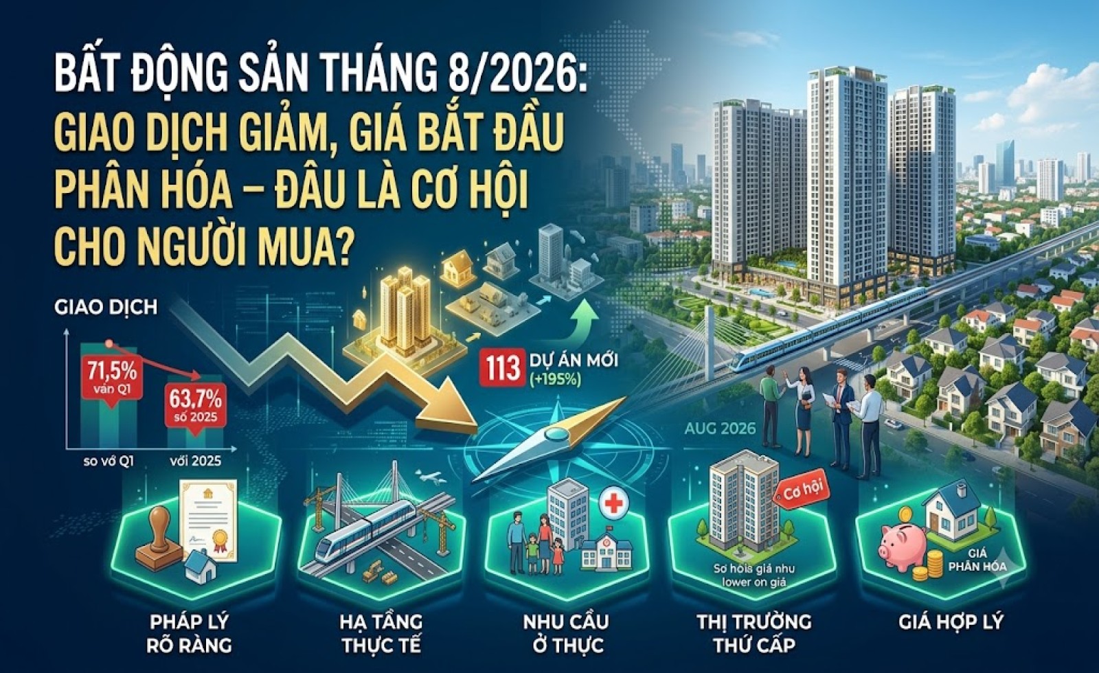 Bất động sản tháng 8/2026: Giao dịch giảm, giá bắt đầu phân hóa – đâu là cơ hội cho người mua?