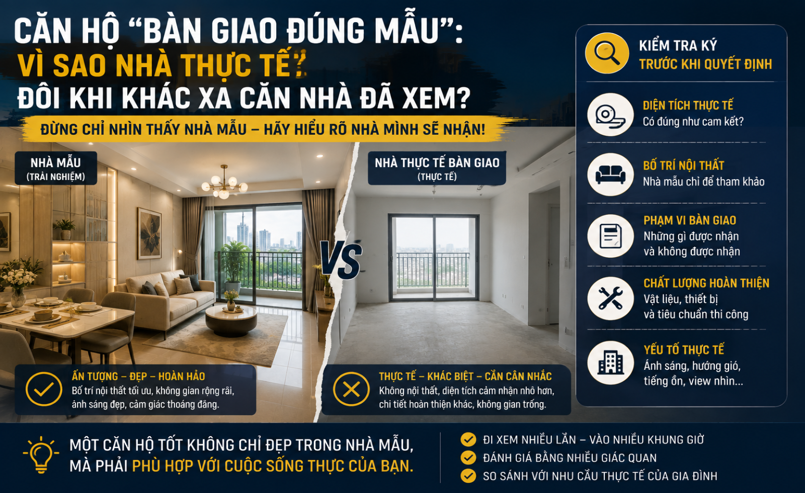 Căn hộ “bàn giao đúng mẫu”: Vì sao nhà thực tế đôi khi khác xa căn nhà khách hàng đã xem?