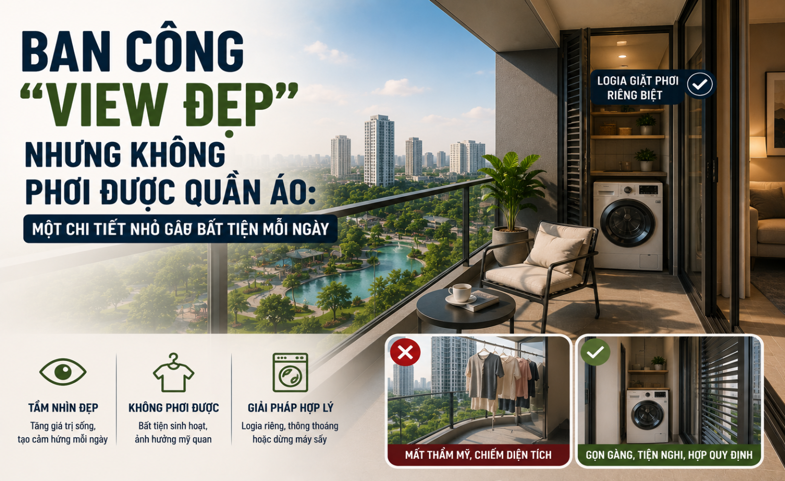 Căn hộ có ban công “view đẹp” nhưng không phơi được quần áo: Một chi tiết nhỏ có thể gây bất tiện mỗi ngày