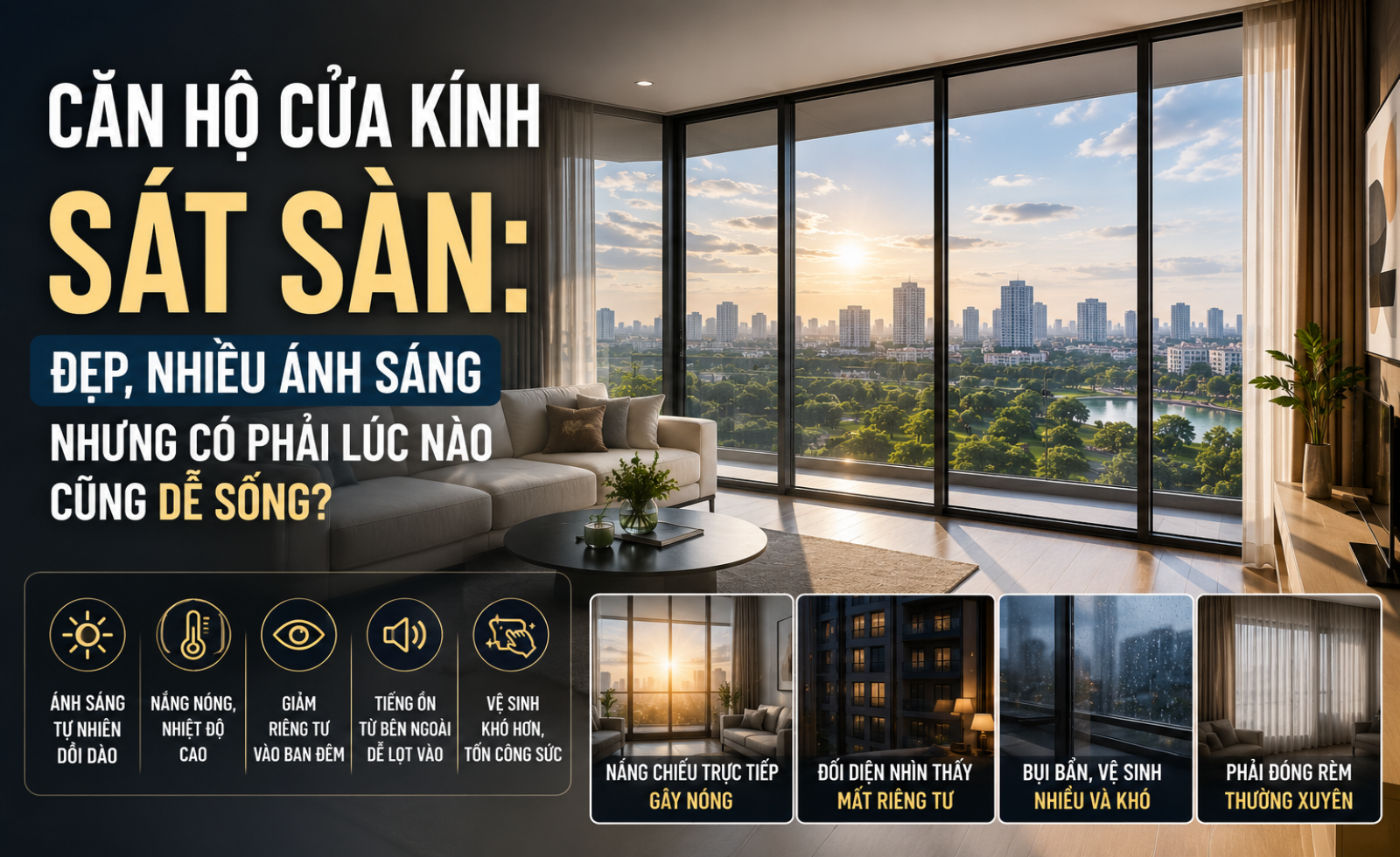 Căn hộ có cửa kính sát sàn: Đẹp, nhiều ánh sáng nhưng có phải lúc nào cũng dễ sống?