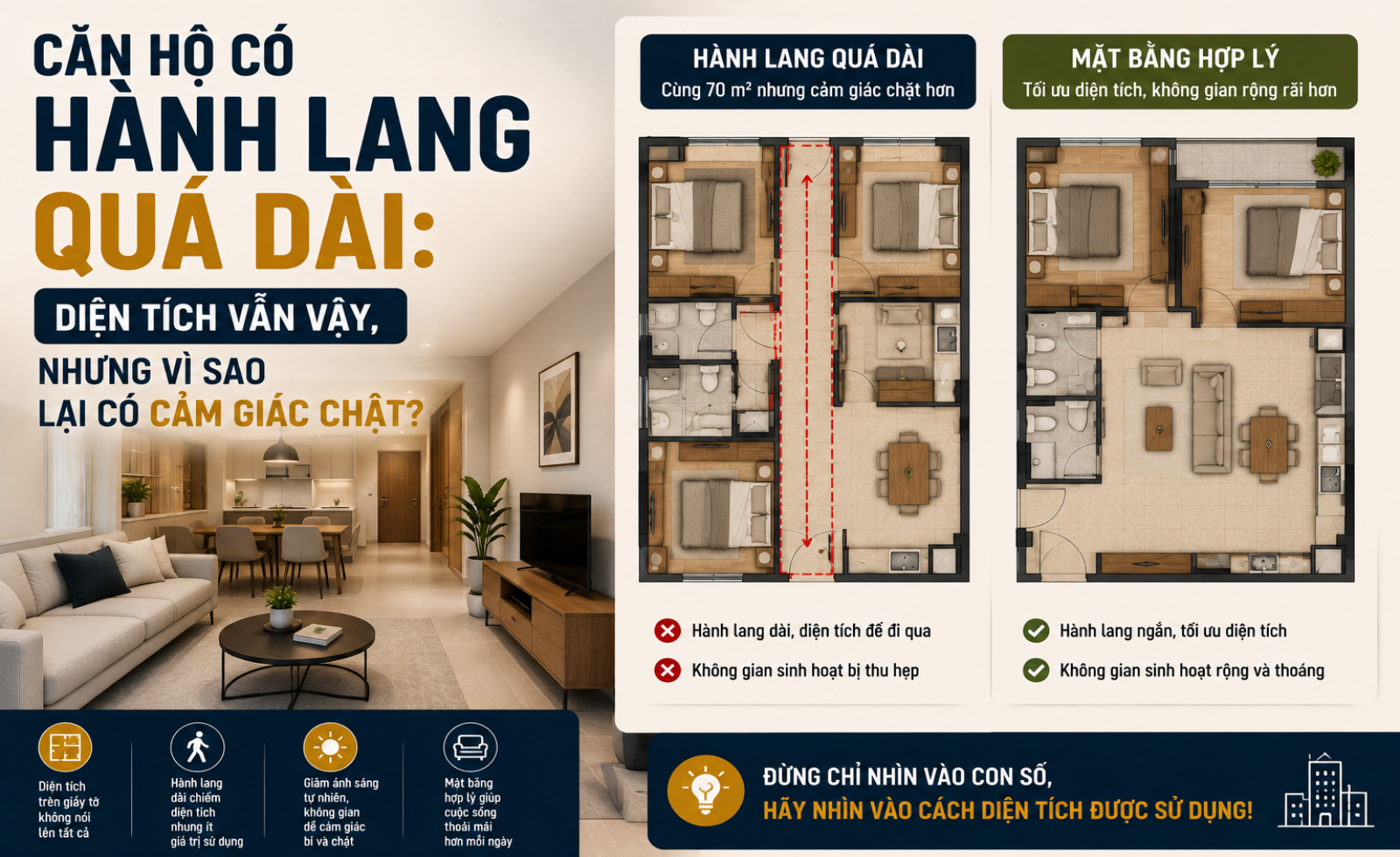 Căn hộ có hành lang quá dài: Diện tích vẫn vậy, nhưng vì sao lại có cảm giác chật?