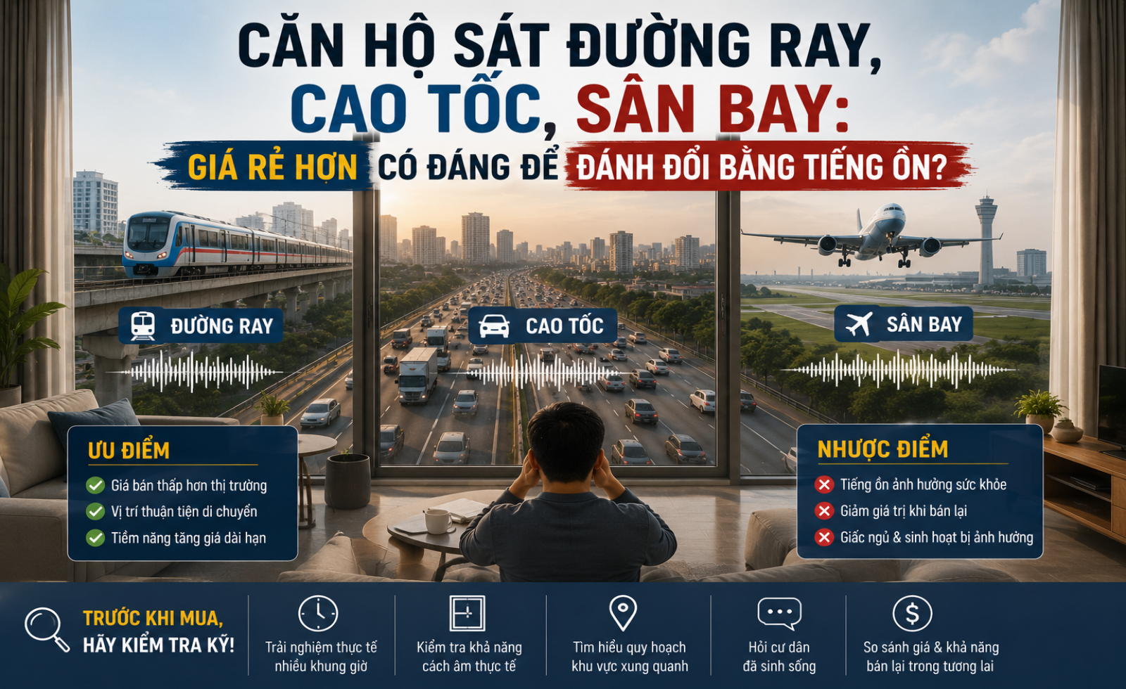 Căn hộ sát đường ray, cao tốc, sân bay: Giá rẻ hơn có đáng để đánh đổi bằng tiếng ồn?