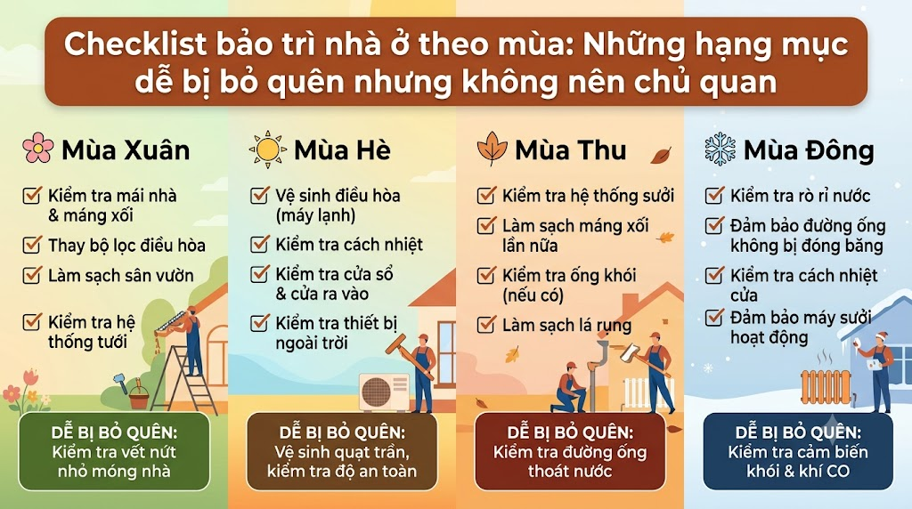 Checklist bảo trì nhà ở theo mùa: Những hạng mục dễ bị bỏ quên nhưng không nên chủ quan