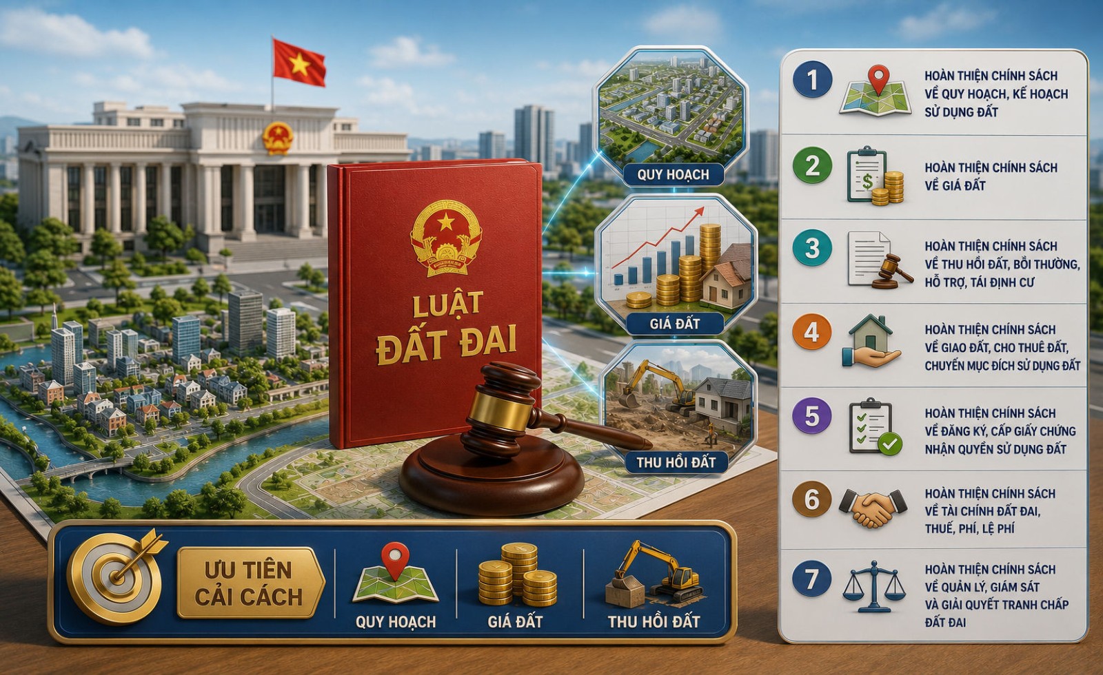 Chính phủ thông qua 7 nhóm chính sách sửa Luật Đất đai, ưu tiên cải cách quy hoạch, giá đất và thu hồi đất