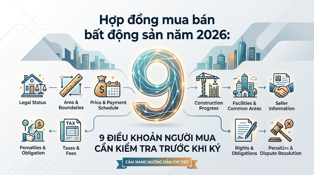 Hợp đồng mua bán bất động sản năm 2026: 9 điều khoản người mua cần kiểm tra trước khi ký