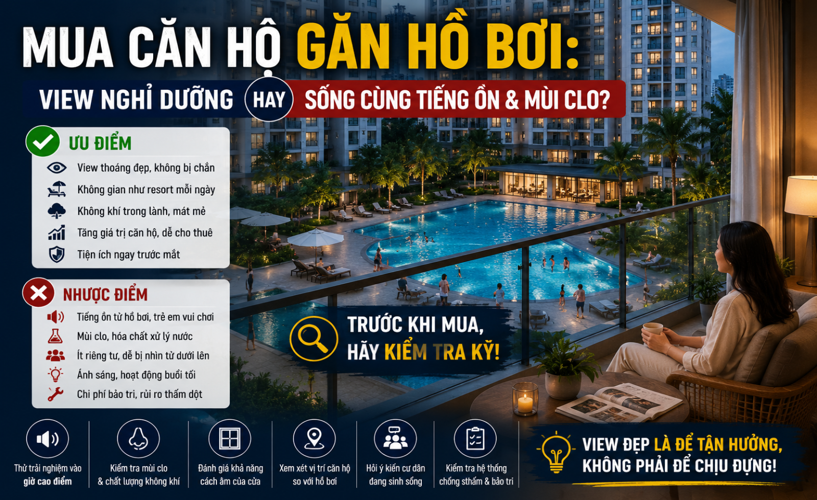 Mua căn hộ gần hồ bơi: View nghỉ dưỡng hay sống cùng tiếng ồn và mùi clo?
