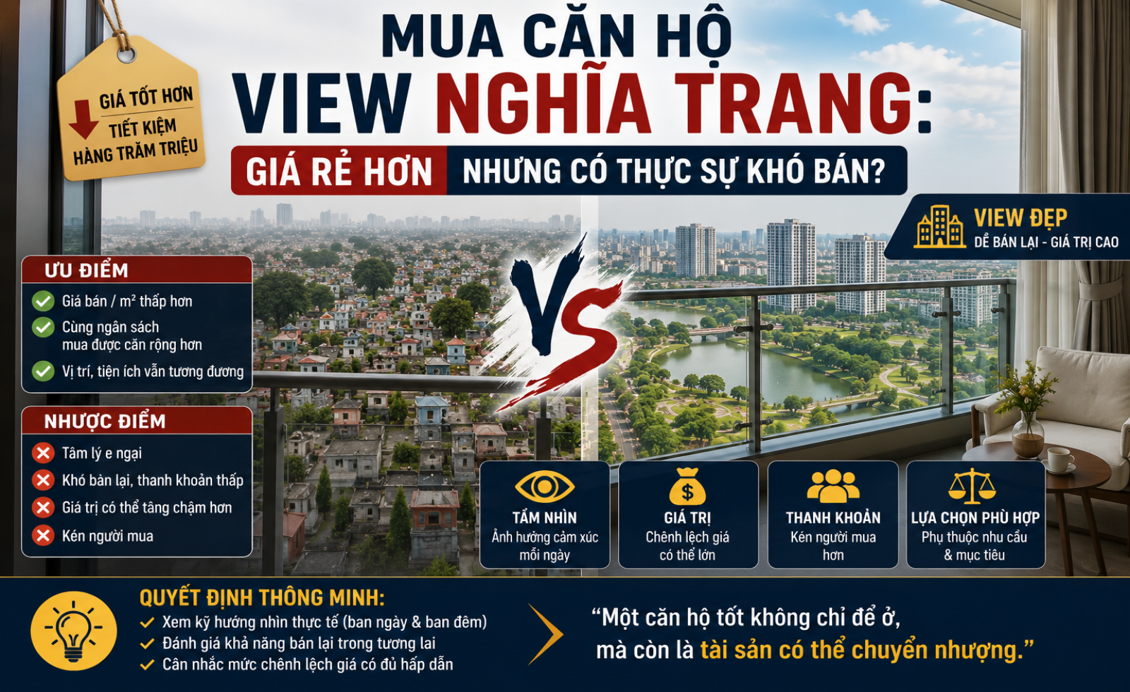 Mua căn hộ “view nghĩa trang”: Giá rẻ hơn nhưng có thực sự khó bán?