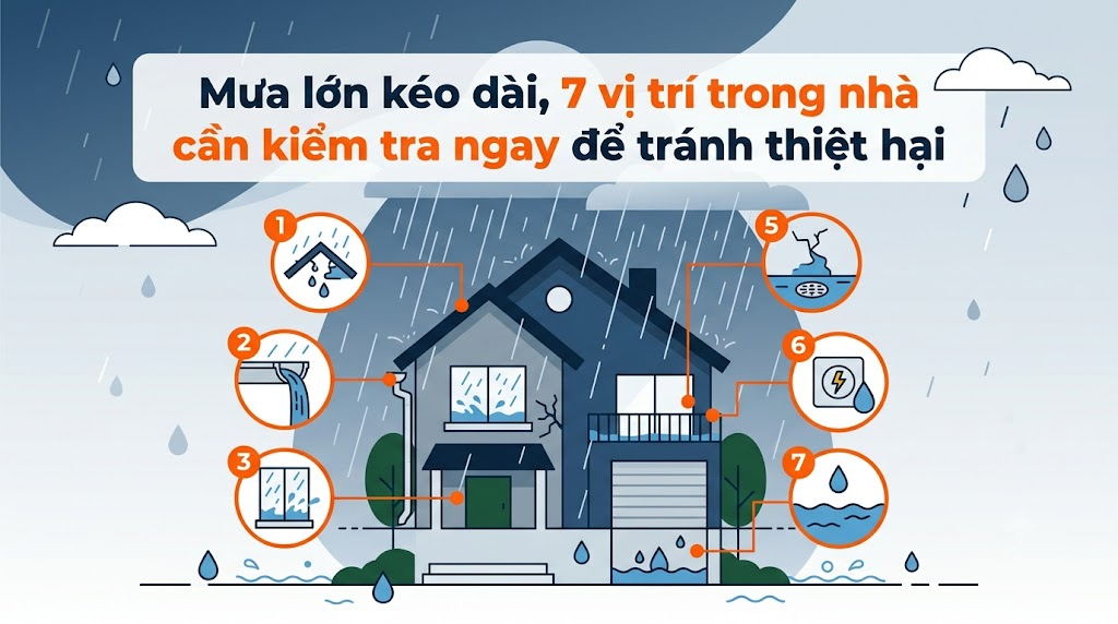 Mưa lớn kéo dài, 7 vị trí trong nhà cần kiểm tra ngay để tránh thiệt hại