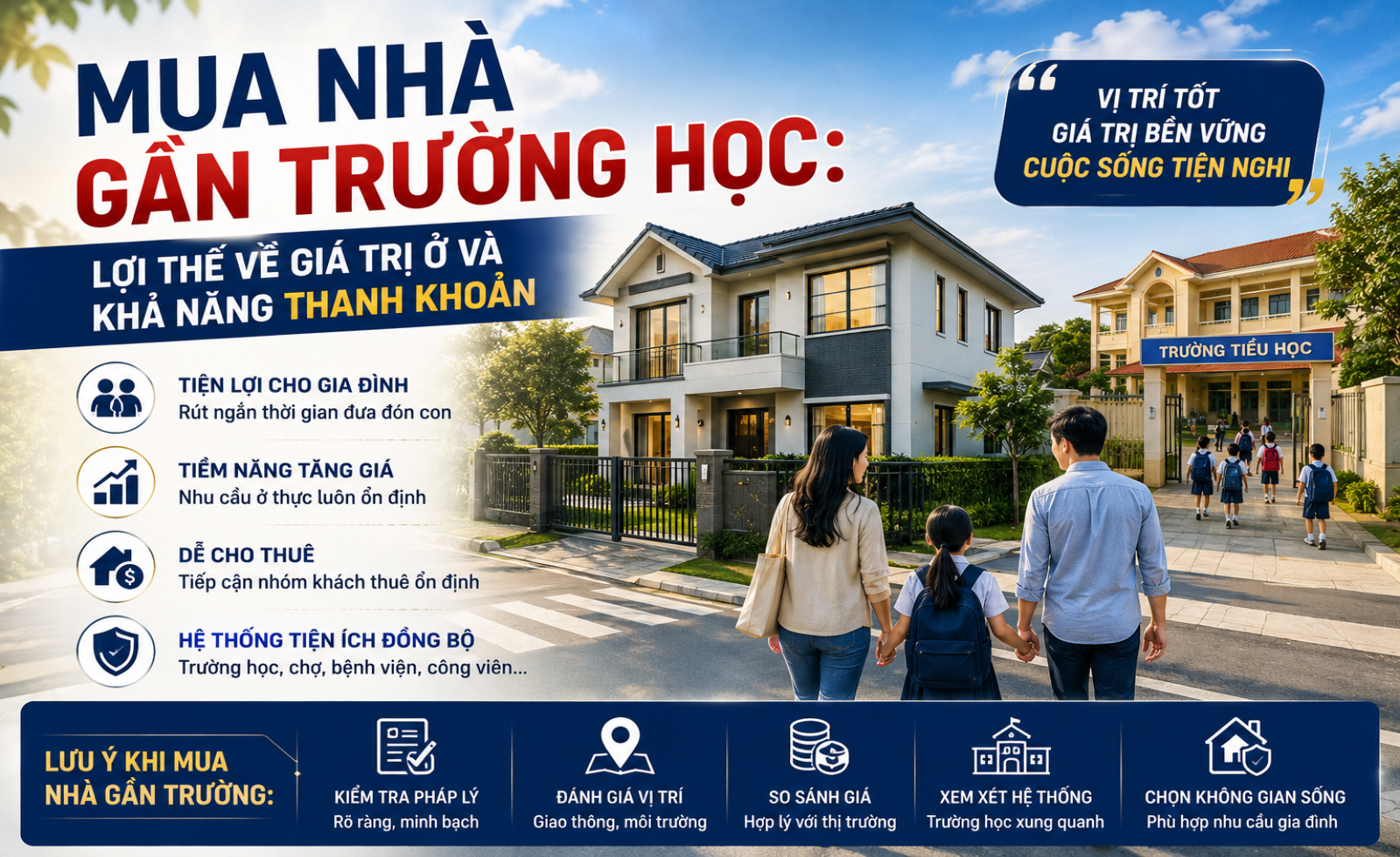 Mua nhà gần trường học: Lợi thế về giá trị ở và khả năng thanh khoản