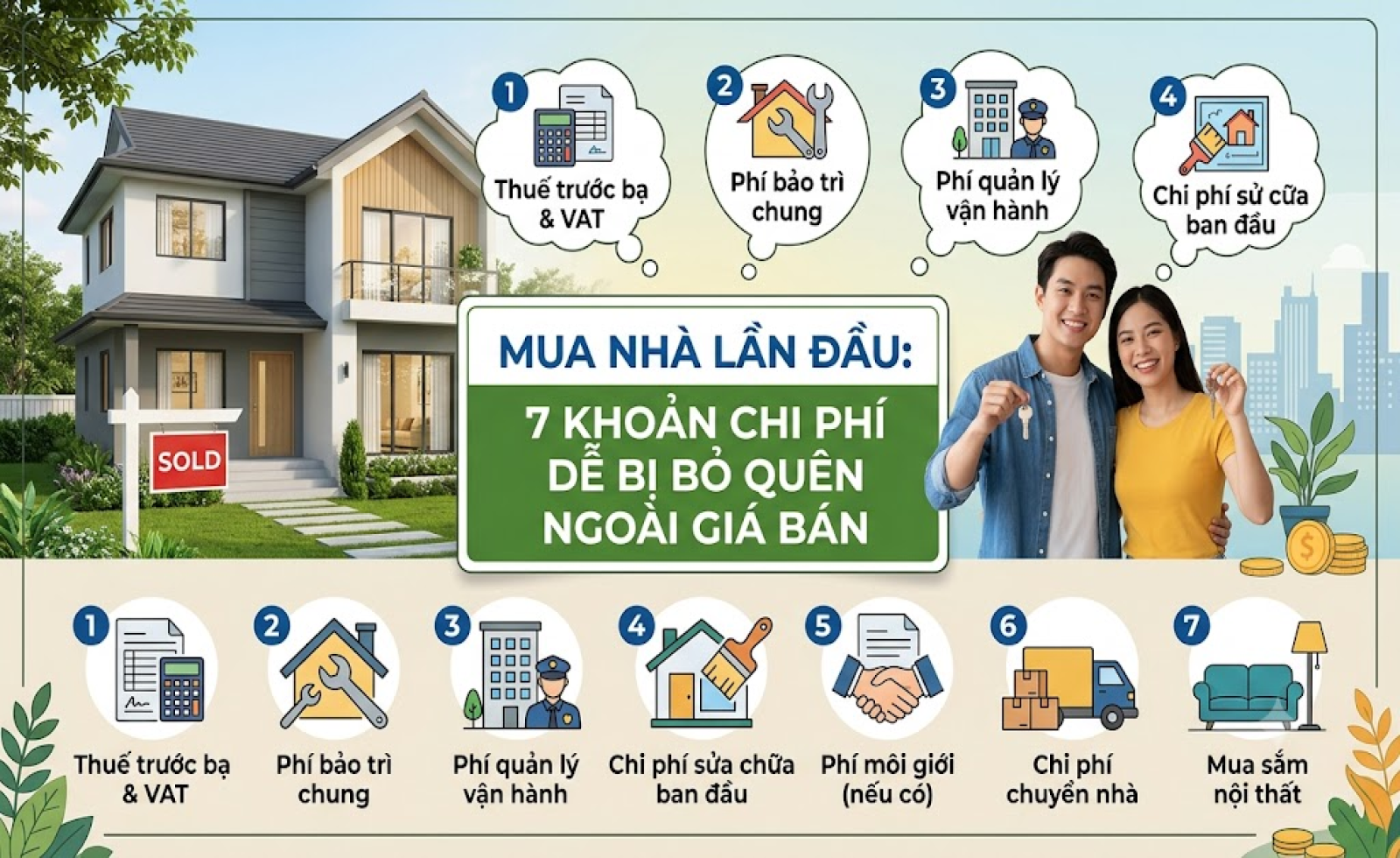 Mua nhà lần đầu: 7 khoản chi phí dễ bị bỏ quên ngoài giá bán