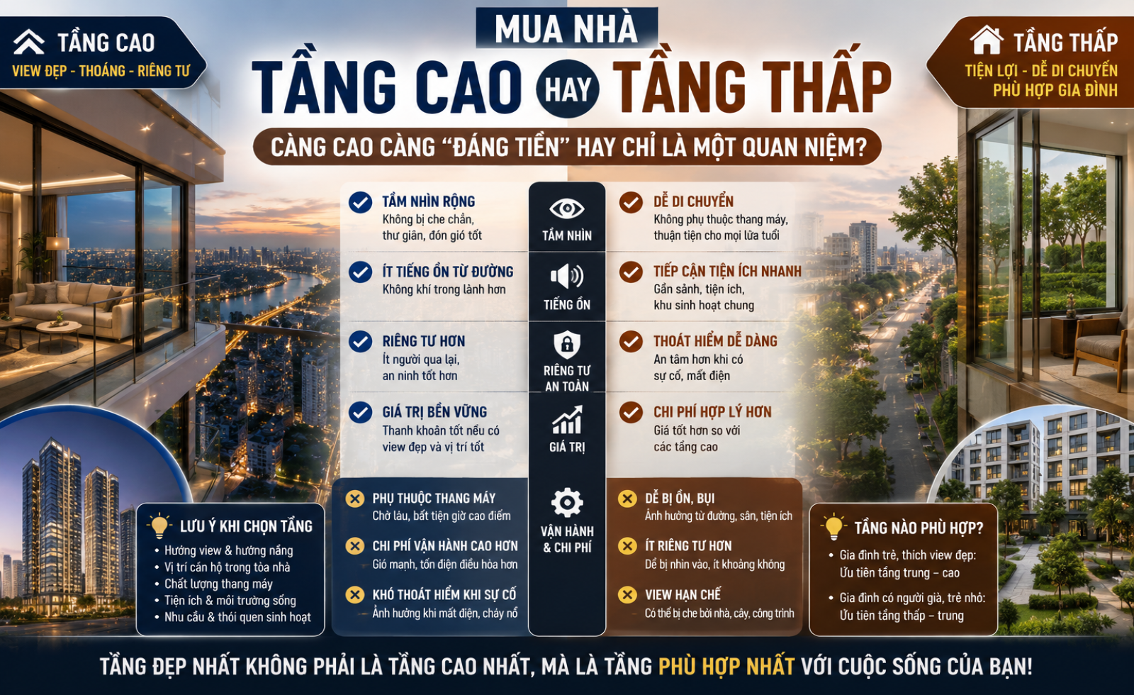Mua nhà tầng cao hay tầng thấp: Càng cao càng “đáng tiền” hay chỉ là một quan niệm?