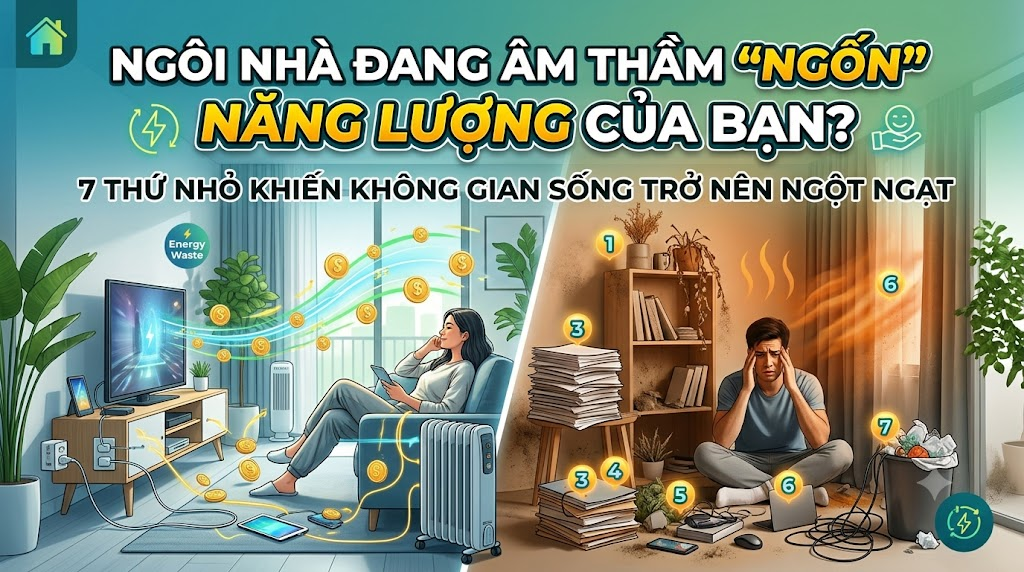NGÔI NHÀ ĐANG ÂM THẦM “NGỐN” NĂNG LƯỢNG CỦA BẠN? 7 THỨ NHỎ KHIẾN KHÔNG GIAN SỐNG TRỞ NÊN NGỘT NGẠT