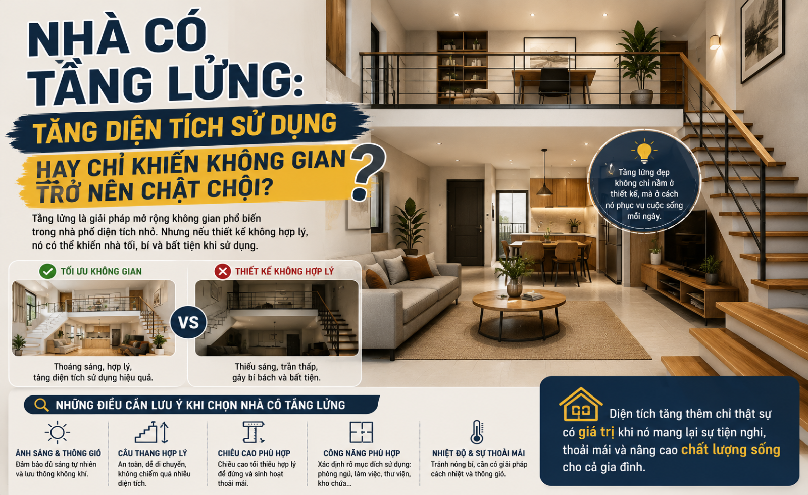Nhà có tầng lửng: Tăng diện tích sử dụng hay chỉ khiến không gian trở nên chật chội?