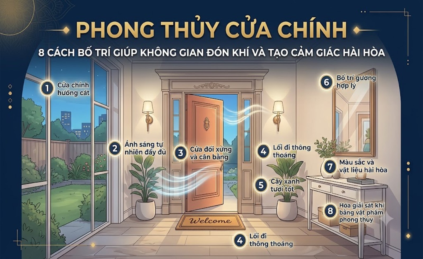 Phong thủy cửa chính: 8 cách bố trí giúp không gian đón khí và tạo cảm giác hài hòa