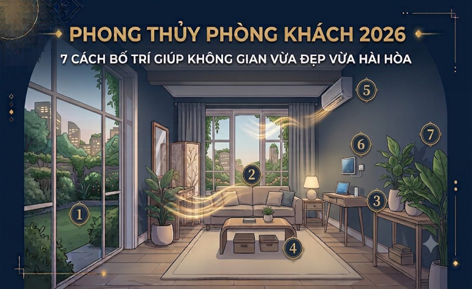 Phong thủy phòng khách 2026: 7 cách bố trí giúp không gian vừa đẹp