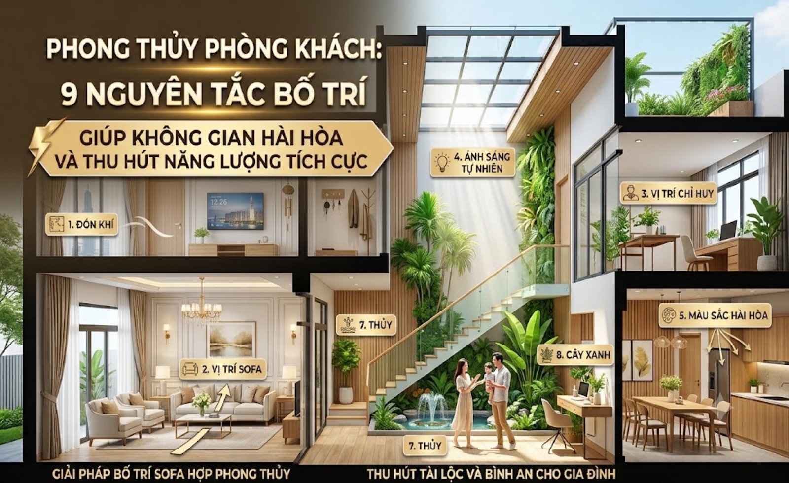 Phong thủy phòng khách: 9 nguyên tắc bố trí giúp không gian hài hòa và thu hút năng lượng tích cực