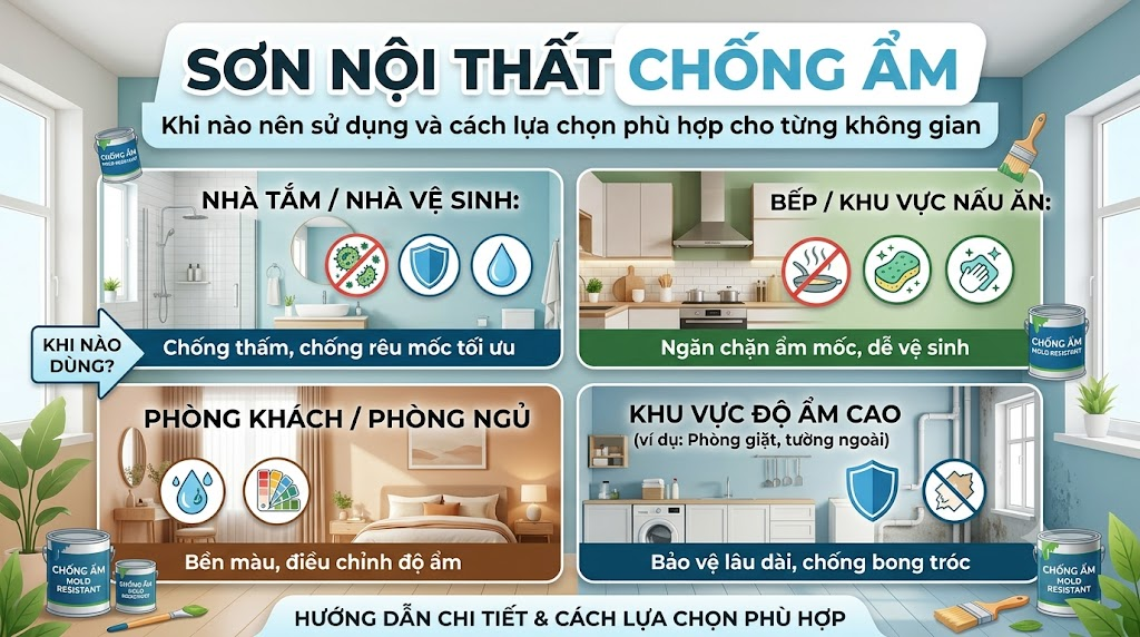 Sơn nội thất chống ẩm: Khi nào nên sử dụng và cách lựa chọn phù hợp cho từng không gian