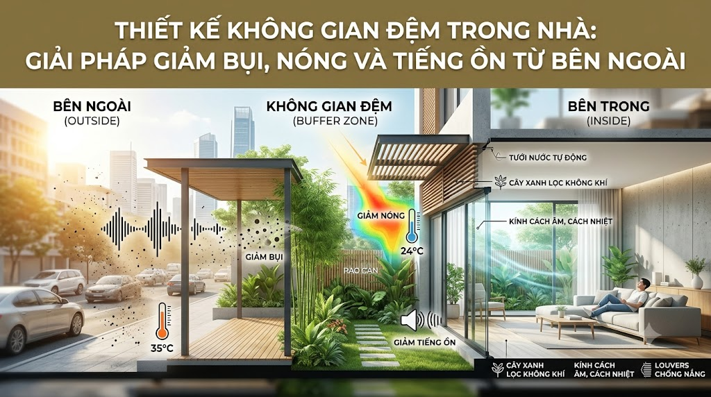 Thiết kế không gian đệm trong nhà: Giải pháp giảm bụi, nóng và tiếng ồn từ bên ngoài