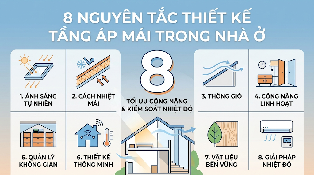 Thiết kế tầng áp mái trong nhà ở: 8 nguyên tắc tối ưu công năng và kiểm soát nhiệt độ