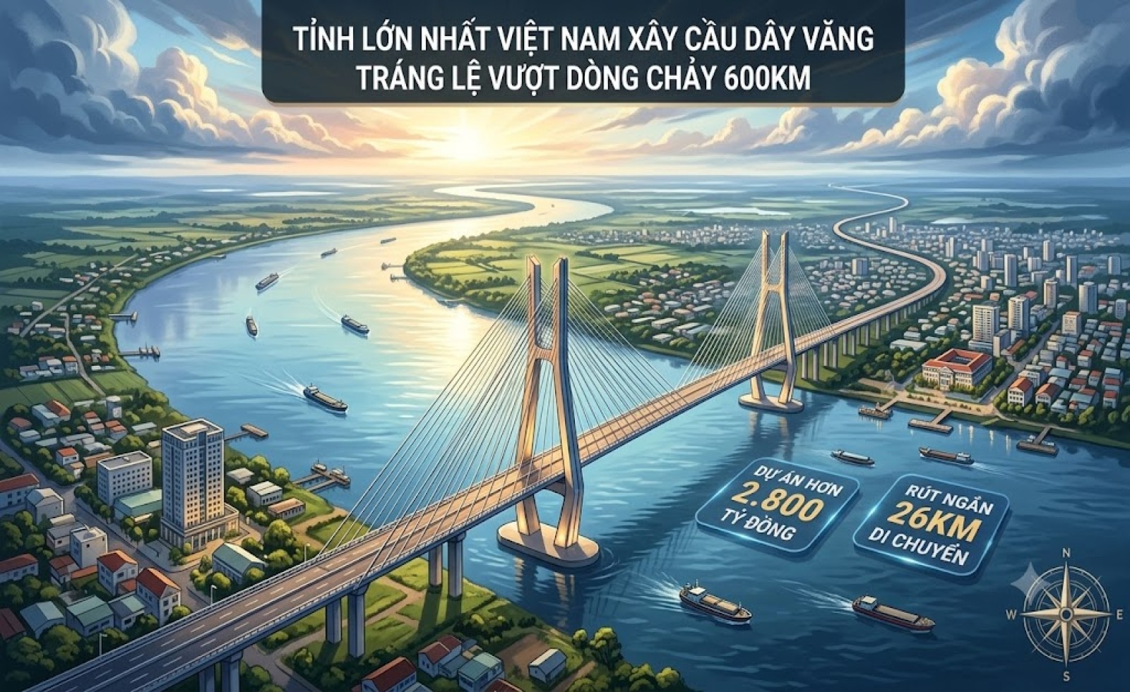 Tỉnh lớn nhất Việt Nam sắp xây cầu dây văng vượt dòng chảy dài 600km