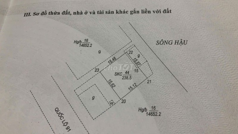Bán đất 238m2 View đẹp ngay Quốc lộ 91, giáp sông Hậu tại An Giang