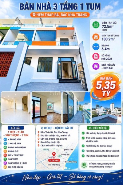 bán nhà 72m2-3Tầng-3PN-Tháp Ba-bắc nha trang-chỉ 5ty350 💥