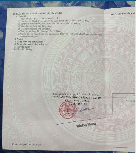 Cần bán gấp nền 460 triệu SỔ riêng tại Thành phố Cà Mau
