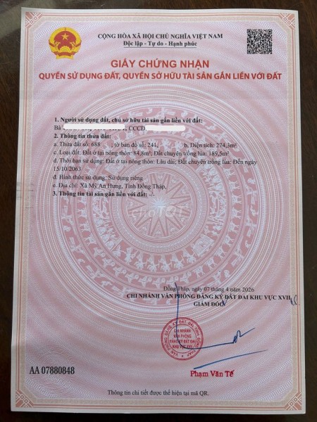 Đất nền mặt tiền 13m đường ĐT 849 kế bên trường THPT Lấp Vò 2