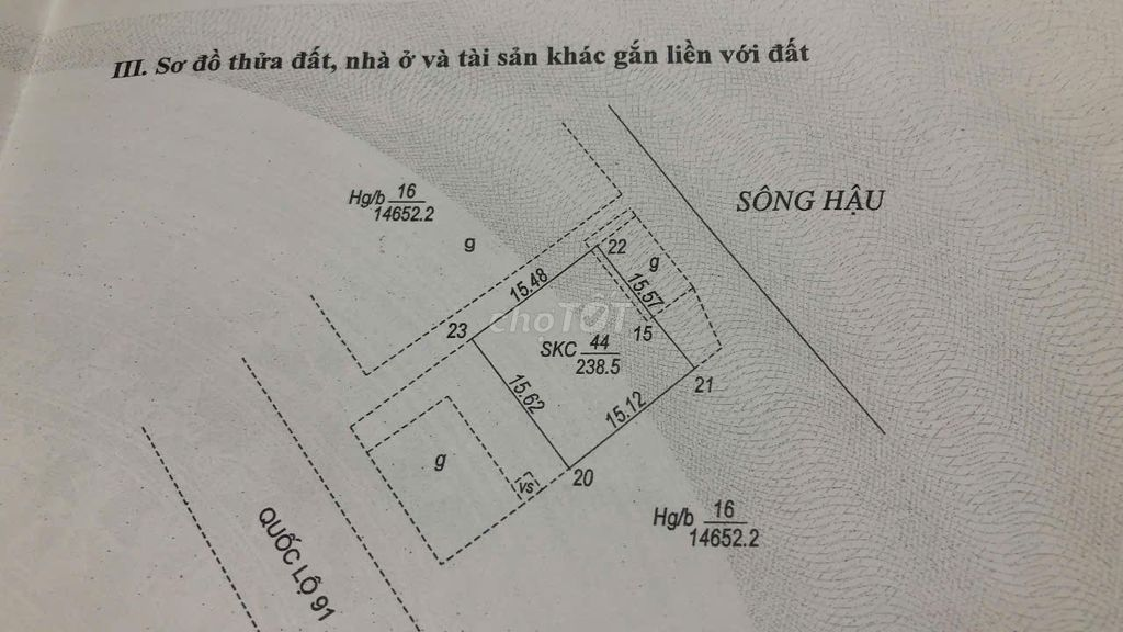 Bán đất 238m2 View đẹp ngay Quốc lộ 91, giáp sông Hậu tại An Giang