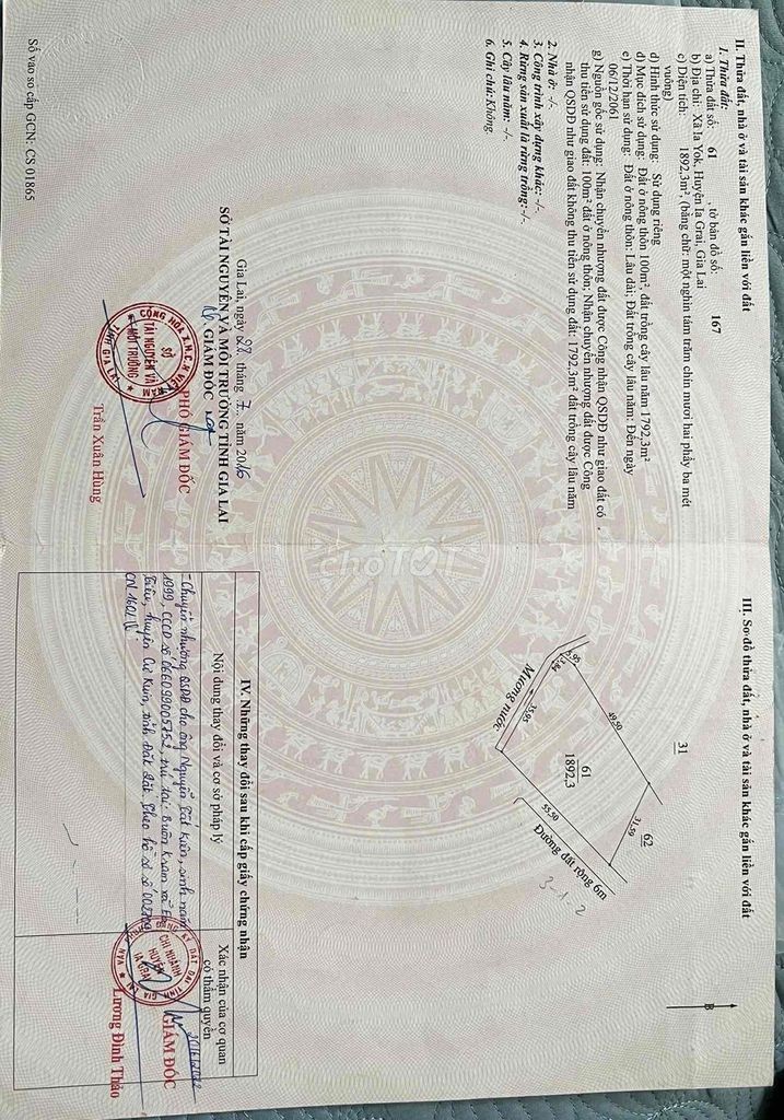 gia đình cần việc 1892m có Thổ Cư bám 55m đường bê tông - Ảnh 1