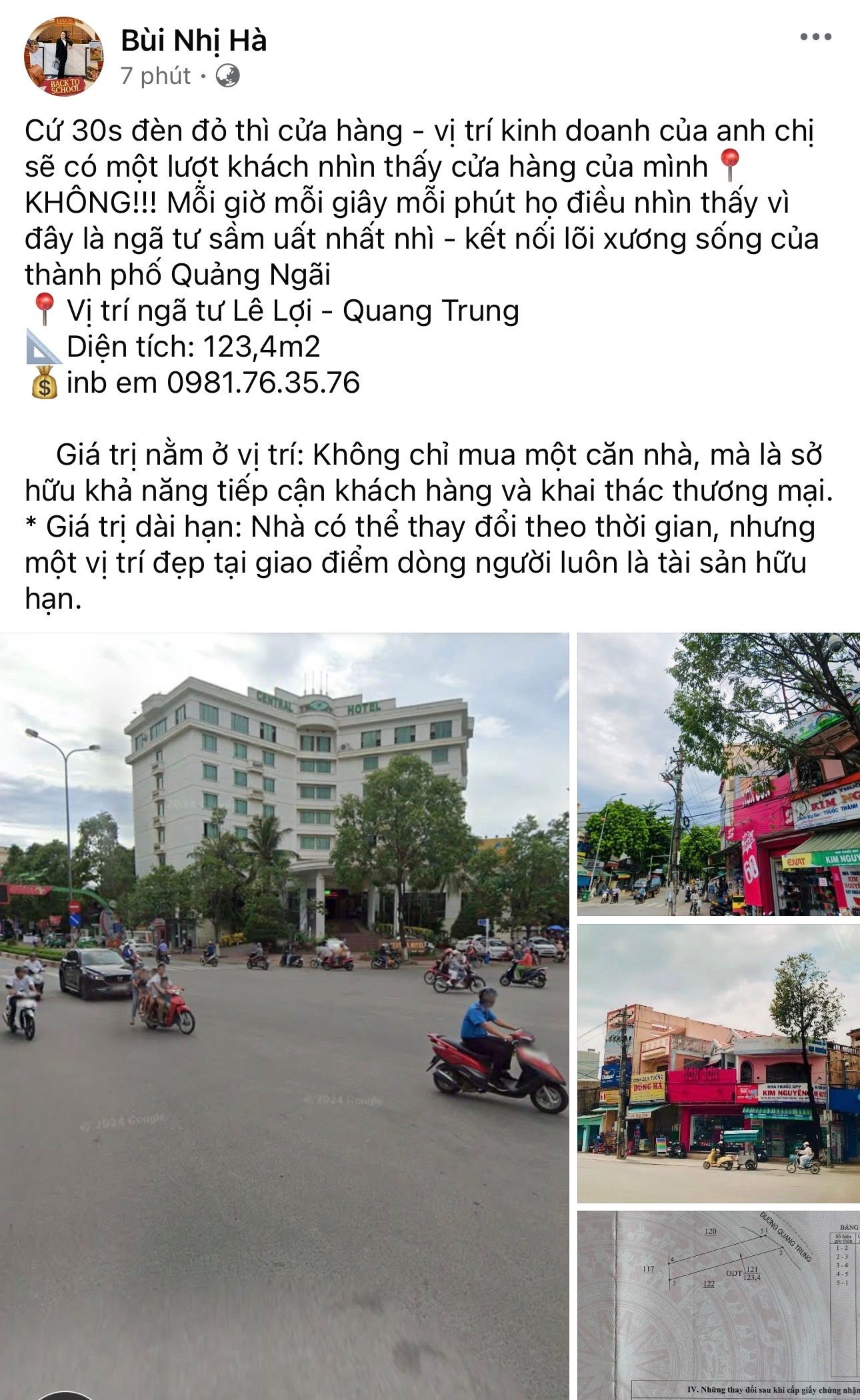 Bán Nhà riêng 123.4m2 có sẵn 123.4 m2 thổ cư giá 18 tỷ tại Đường Quang Trung Phường Chánh Lộ Thành phố Quảng Ngãi Quảng Ngãi