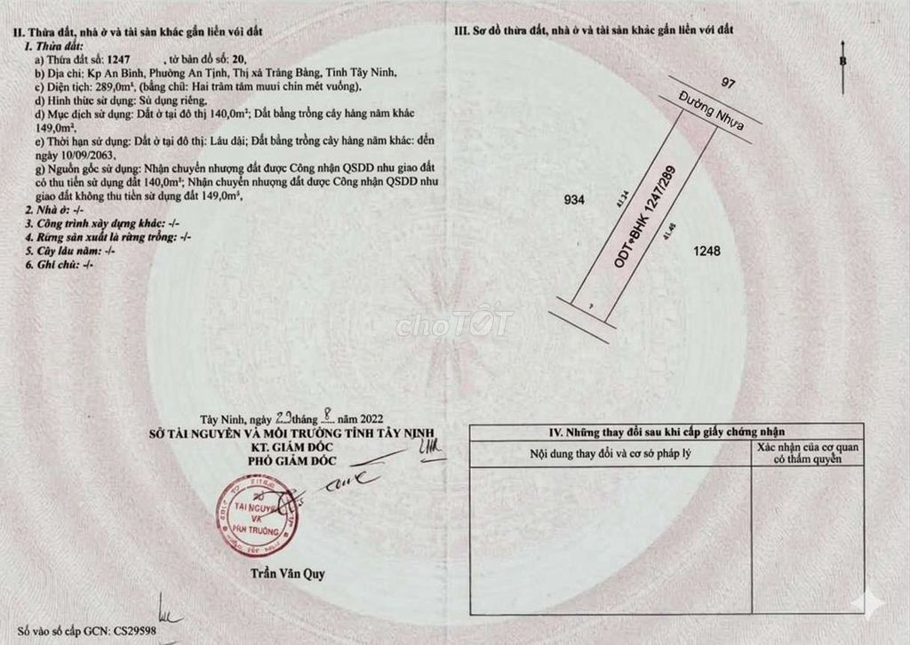 Bán đất 289m² Đường Đặng Văn Trước, Trảng Bàng, Tây Ninh - Ảnh 1