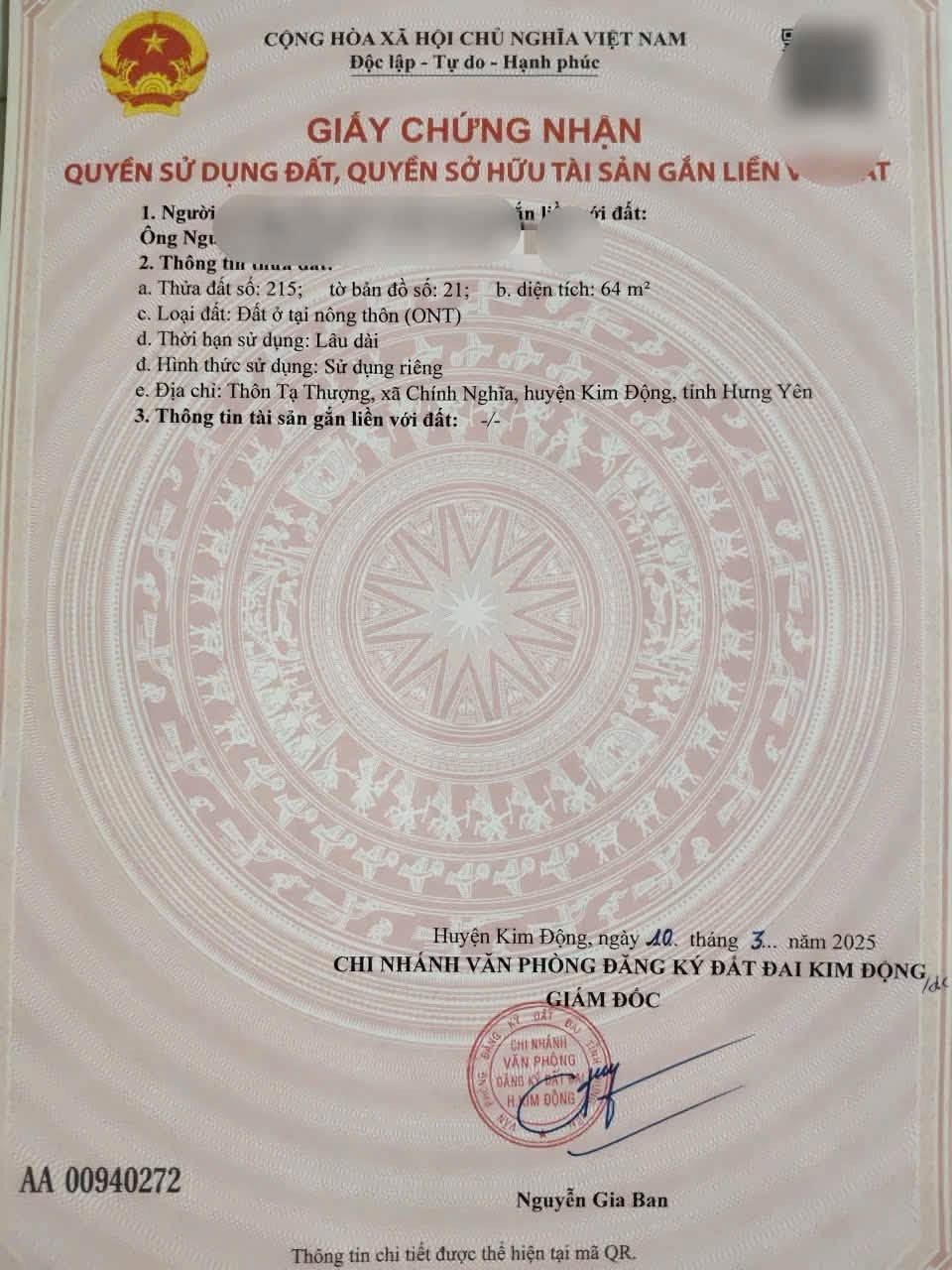 Bán đất Tạ Thượng, Chính Nghĩa nay là Lương Bằng Hưng Yên - Ảnh 1