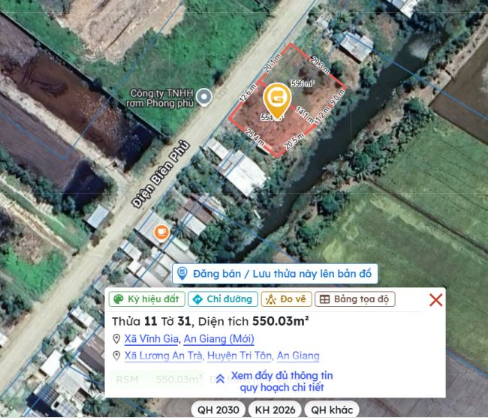 BÁN ĐẤT FULL THỔ CƯ MẶT TIỀN ĐIỆN BIÊN PHỦ, XÃ LƯƠNG AN TRÀ, HUYỆN TRI TÔN, AN GIANG