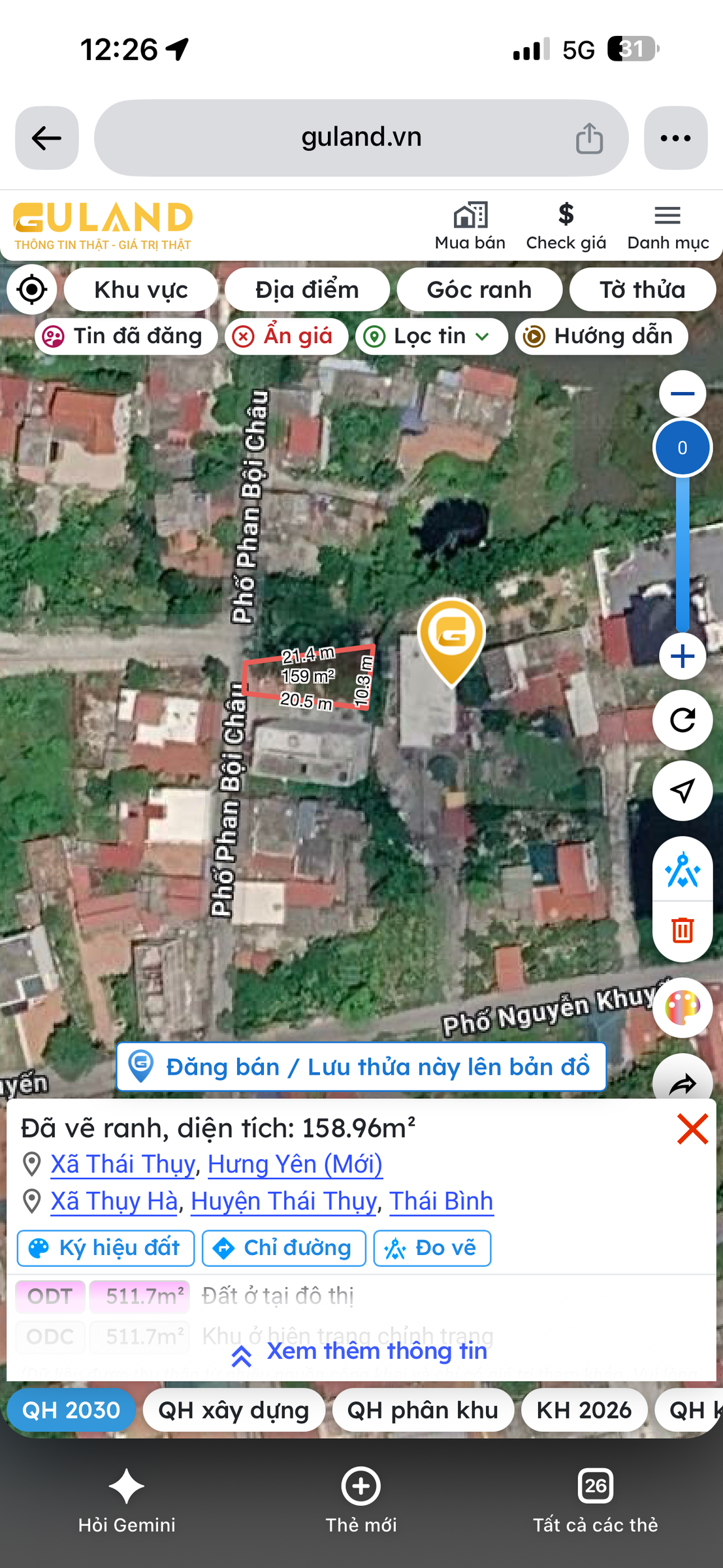 Chính chủ cần bán thửa đất đẹp 158m2 có sẵn 76.5 m2 thổ cư, đất nở hậu, giá 2.2 tỷ, mặt tiền Phố Phan Bội Châu