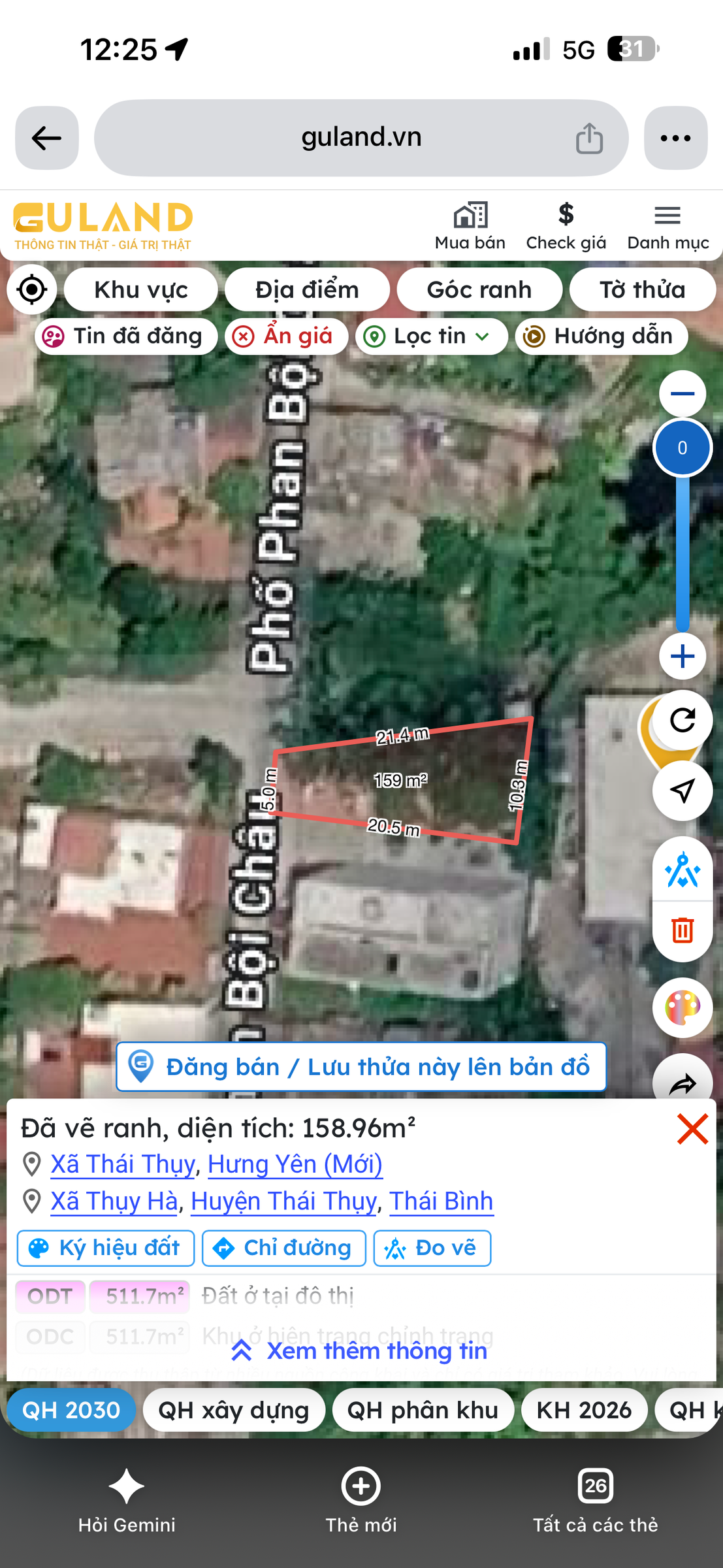 Chính chủ cần bán thửa đất đẹp 158m2 có sẵn 76.5 m2 thổ cư, đất nở hậu, giá 2.2 tỷ, mặt tiền Phố Phan Bội Châu