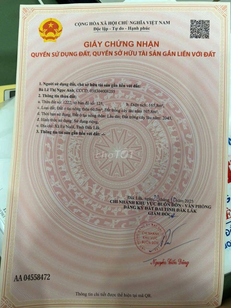 Cần bán lô đất mặt tiền bê tông thôn Đại Đồng Eanoul - Ảnh 1