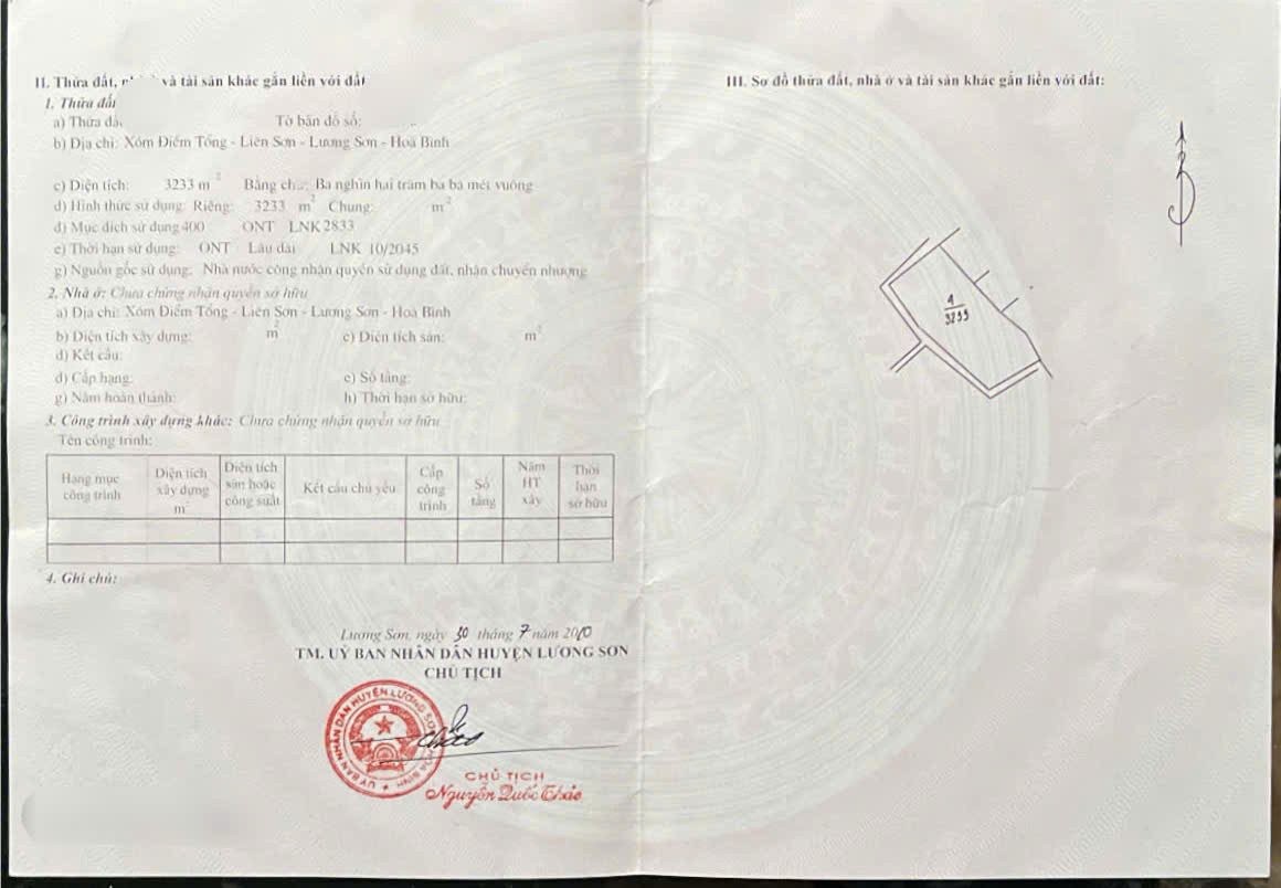 3233m có 400 thổ cư - VIEW NÚI NON HÙNG VĨ - Liên sơn, Lương sơn - giá hơn 2tr/m