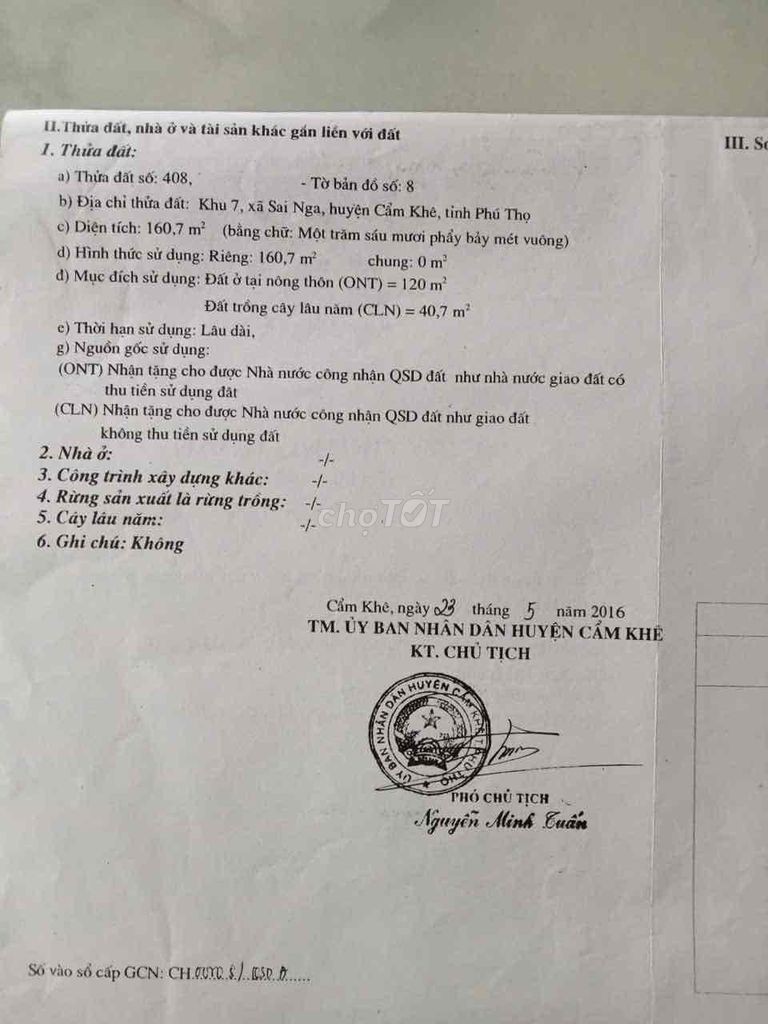 1,5 tỷ có thương lượng Khu Văn Phú 4,Xã Cẩm Khê,Tỉnh Phú Thọ